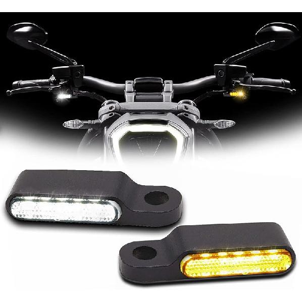 DREAMIZER Universal Motorcycle Handlebar LED Flowing Water Turn Signal Mini Blinkers Front Running light Compatible with Harley Honda Yamaha Kawasaki