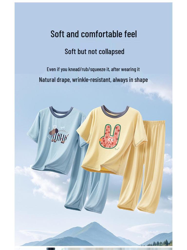 2025 Sommerpysjamas for barn: Kortarmet Langbukse Klimaanleggsett for Gutter og Jenter