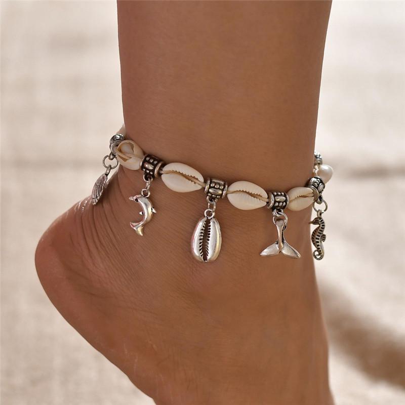 Modyle Vintage Silberfarbene Perlen Seestern Fußkettchen Für Damen Handgefertigt Perlen Fußkettchen Sommer Strand Fußschmuck