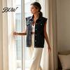 Soft Demin Vest Women Sleeveless for Summer, Button Down Casual Jean Jacket, Frayed Lapel Waistcoat Top with Pockets