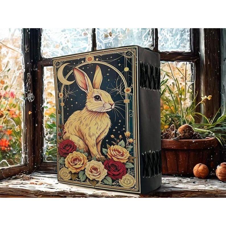 Rabbit Grimoire Leather Journal Notebook Journal for Women, Handmade Vintage Grimoire Spell Book of Shadows, Witch Notebook
