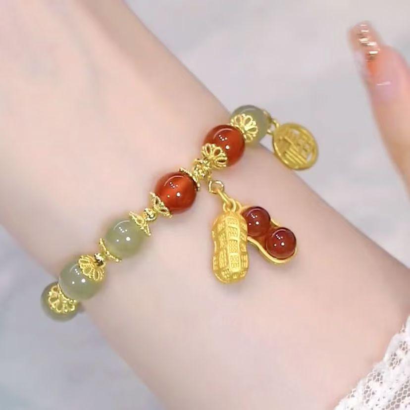 Year Lucky Rabbit Beaded Bracelet for Women Elegant Red Beads Fu Letter Charm Bracelet Chinese Jewelry Festive Gifts