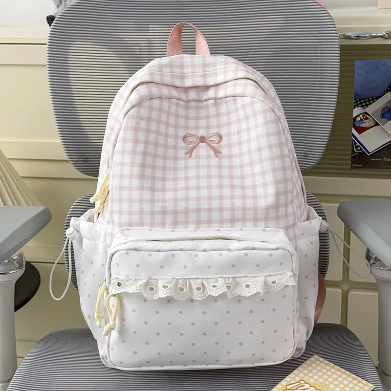Schoolbag Cute Schoolbag Female Junior High School Mori Backpack Niche High Value Small Fresh Ins Plaid Light Multi-compartment Backpack