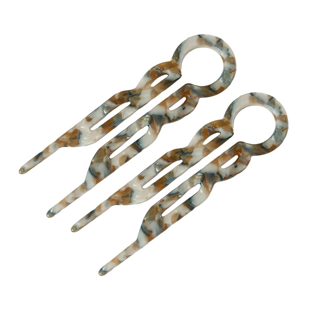 2PCS U-Shaped Hair Fork Fashion Hairpin Acetate Meatball Head Hairclip Fshion Design Bun Sweet Hair Styling Tools for Women Girl