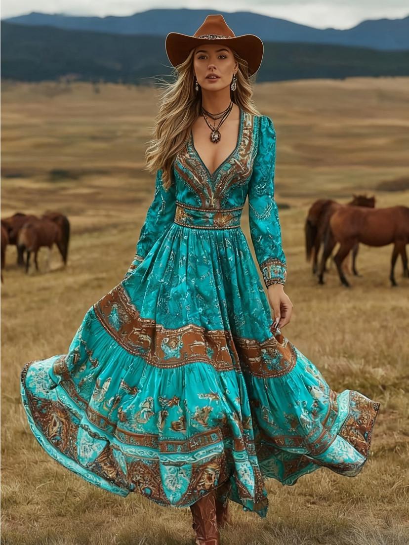 2026 Damen Frühjahr/Sommer V-Ausschnitt Langarmkleid mit kreativem Musterhintergrund S black
