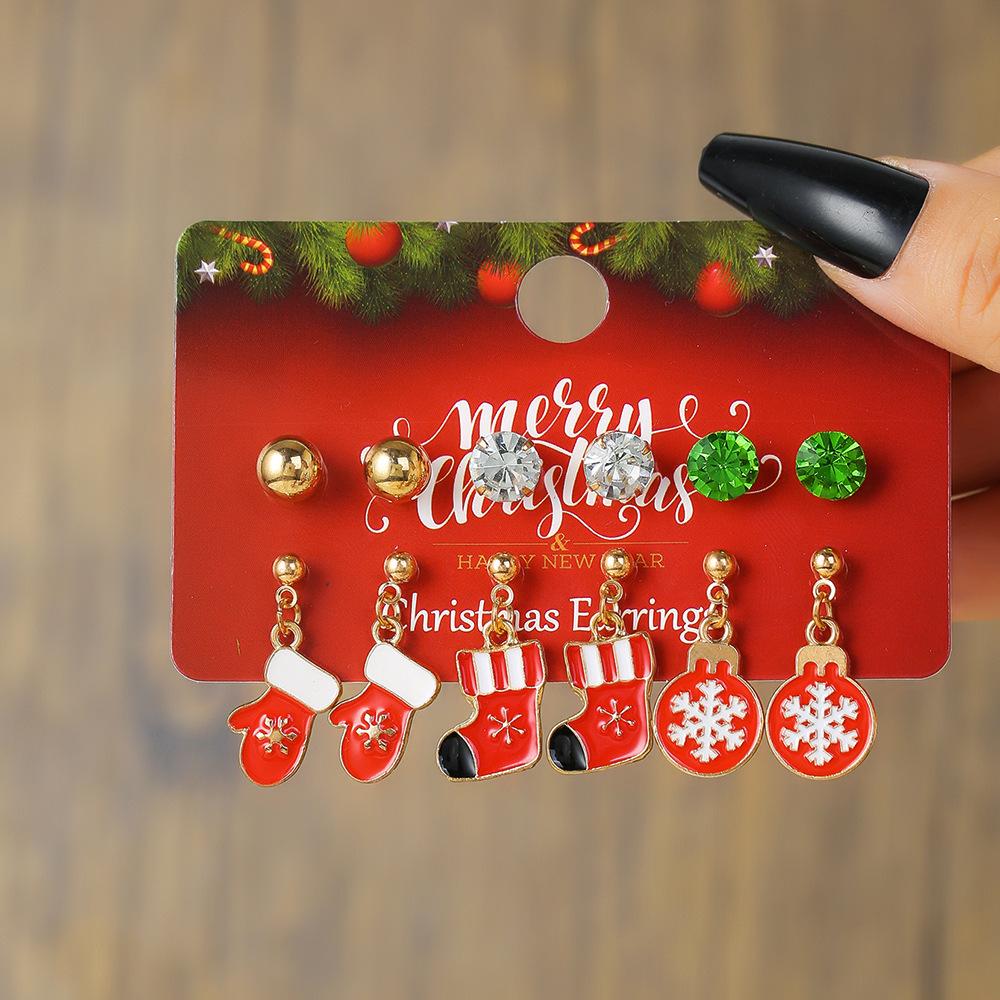 Europäische und amerikanische Weihnachts-Steckohrringe 1 Paar Kombinationsset Schneeflocke Elch Weihnachtsbaum Legierung Atmosphäre Ohrringe Ohrringe Schmuck