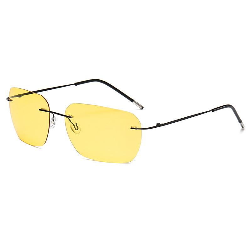 

Мужские солнцезащитные очки без оправы из титана с желтыми линзами, ночное видение, специальные очки для вождения с защитой от дальнего света, сверхлегкие солнцезащитные очки без оправы