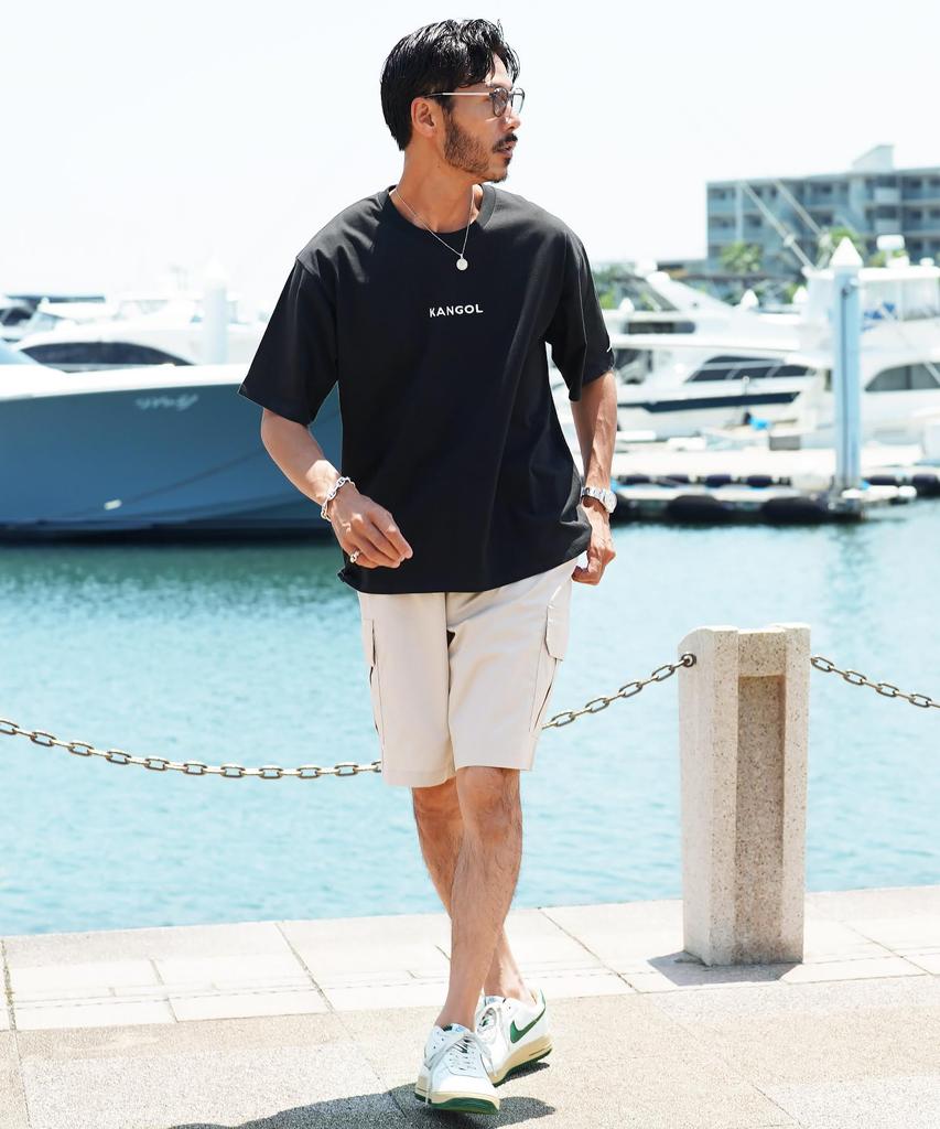 LULU Exclusive S Black A Crew Neck Summer Brand Short Sleeve Plain Cut and Sew Surf Style Couple Matching White Black [Kangol] T-Shirt Men's One-Point