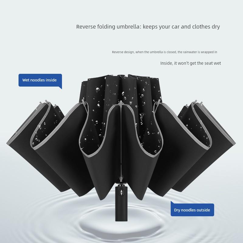 Full-Automatic Reverse Umbrella Foldable Men's and Women's Large Double Business Reinforcement Rain and Rain Dual-Use Car Wind-Resistant Solid
