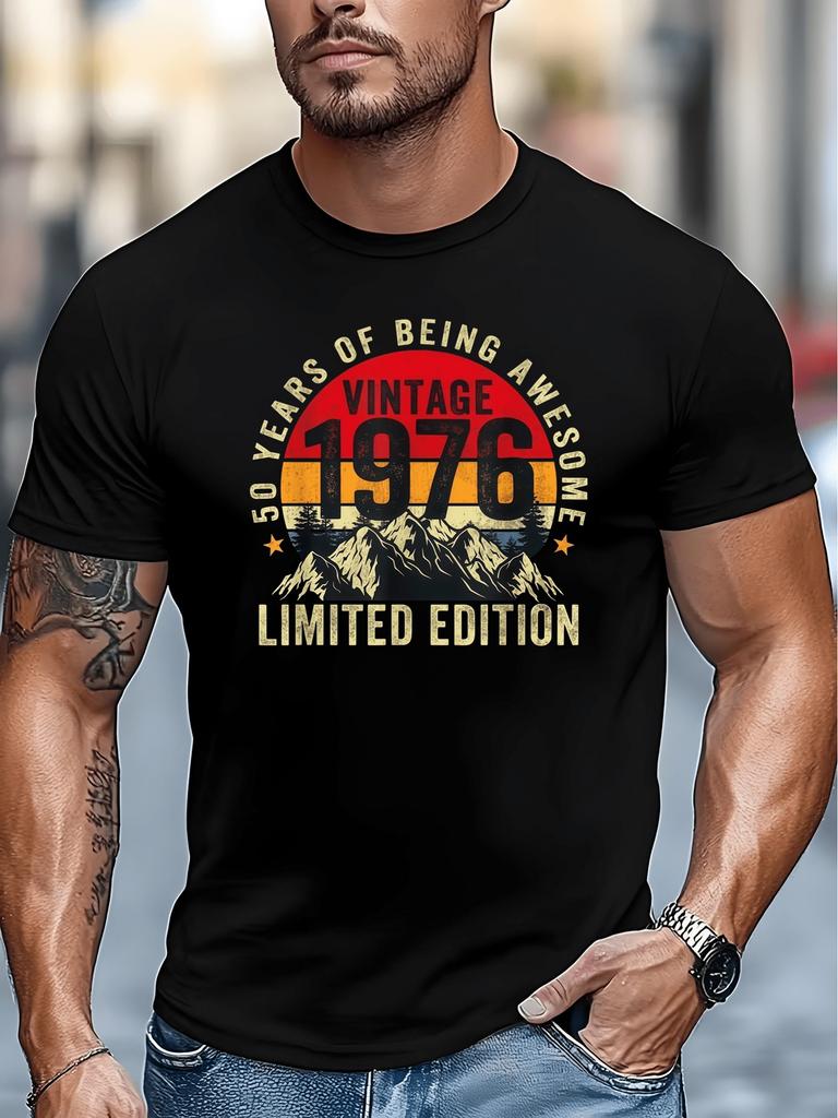 Men'S Outdoor& Casual Sports T-Shirt - 1976 Edition Men's 50Th Birthday Commemorative Tee. Featuring "1976" Lettering, This Soft, Breathable, Casual C