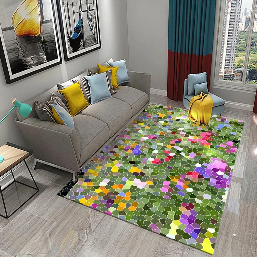 3D Black Stone Carpet Cobblestone Pattern Rug Texture Rectangle Area Rugs Living Room Bedroom Decor Polyester Yoga Floor Mat