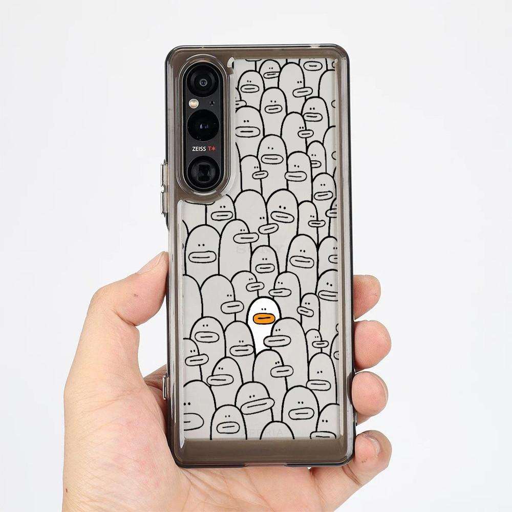 "Cute Duck"Hard Transparent Phone Case For Sony Xperia 1 V VI VII VIII Xperia 5 V Xperia 10 V VI VII/ Shockproof Sony Cover