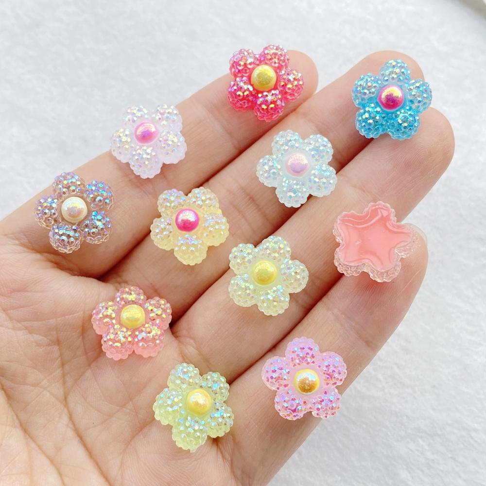 30pcs Colorful Resin Kawaii Cute Shiny Flowers Nail Art Flat Back Stone Figurines Scrapbook  DIY Manicures Appliques Crafts
