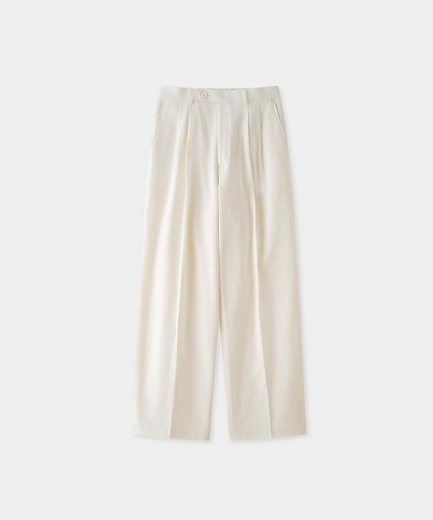 Jeilium Owens Linen Double-Pleated Elastic Trousers Ivory