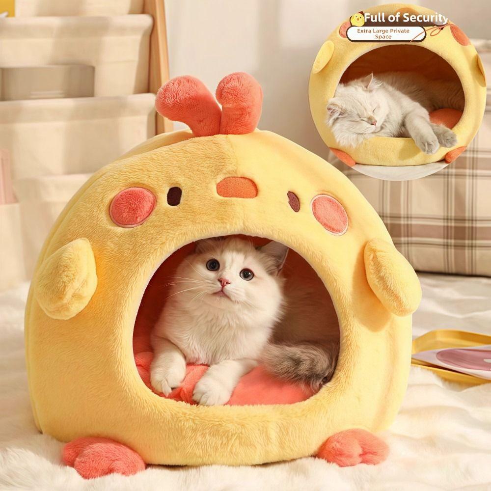 Warm Chick-shaped Cat House Semi-closed Pet Bed Cute Cat House  For Dogs and Cats