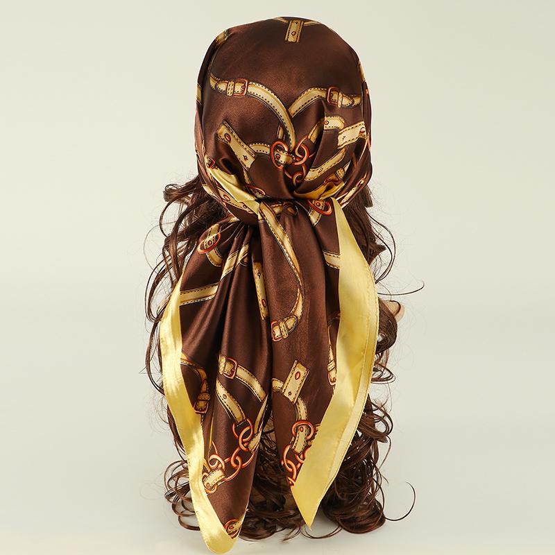 85cm Square Scarf Silk Chain Printing Shawl Multi-Functional Scarf Outdoor Beach Travel Head Wrap Windproof Hijab