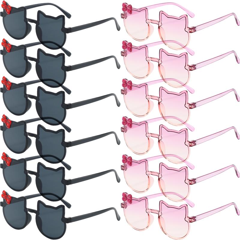 12 Pcs Cute Kitten Shaped Sunglasses for Children Fashion Multi-color Kids Decor Shades Stylish Design Sun Glasses for Girls