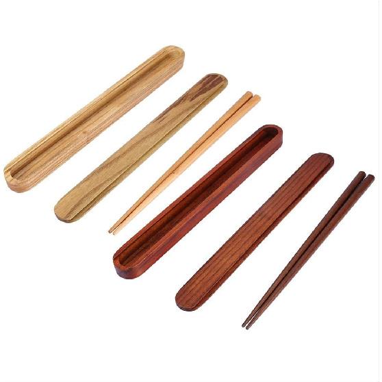 1Pair Portable Wooden Chopsticks,With Pull Type Chopsticks Box Case,Reble Hard Wooden Dinnerware for Outdoor Travel 25cm/9inch(Deep Color)