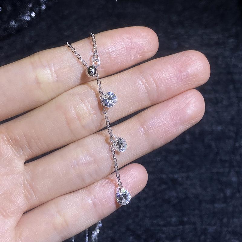 Platinum PT95018k Gold Moissanite Necklace for Women, Simple and Luxurious Tassel Pendant, Adjustable Collarbone Chain