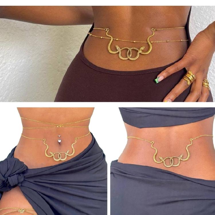 Double Snake Body Chain Glittering Belly Chain Party Waist Decors Body Jewelry