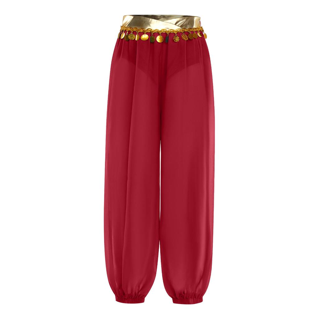 Mädchen Bauchtanz Kostüm Patchwork Pailletten Quasten Hose Eingearbeiteter Slip Elastische Beinöffnung Hose