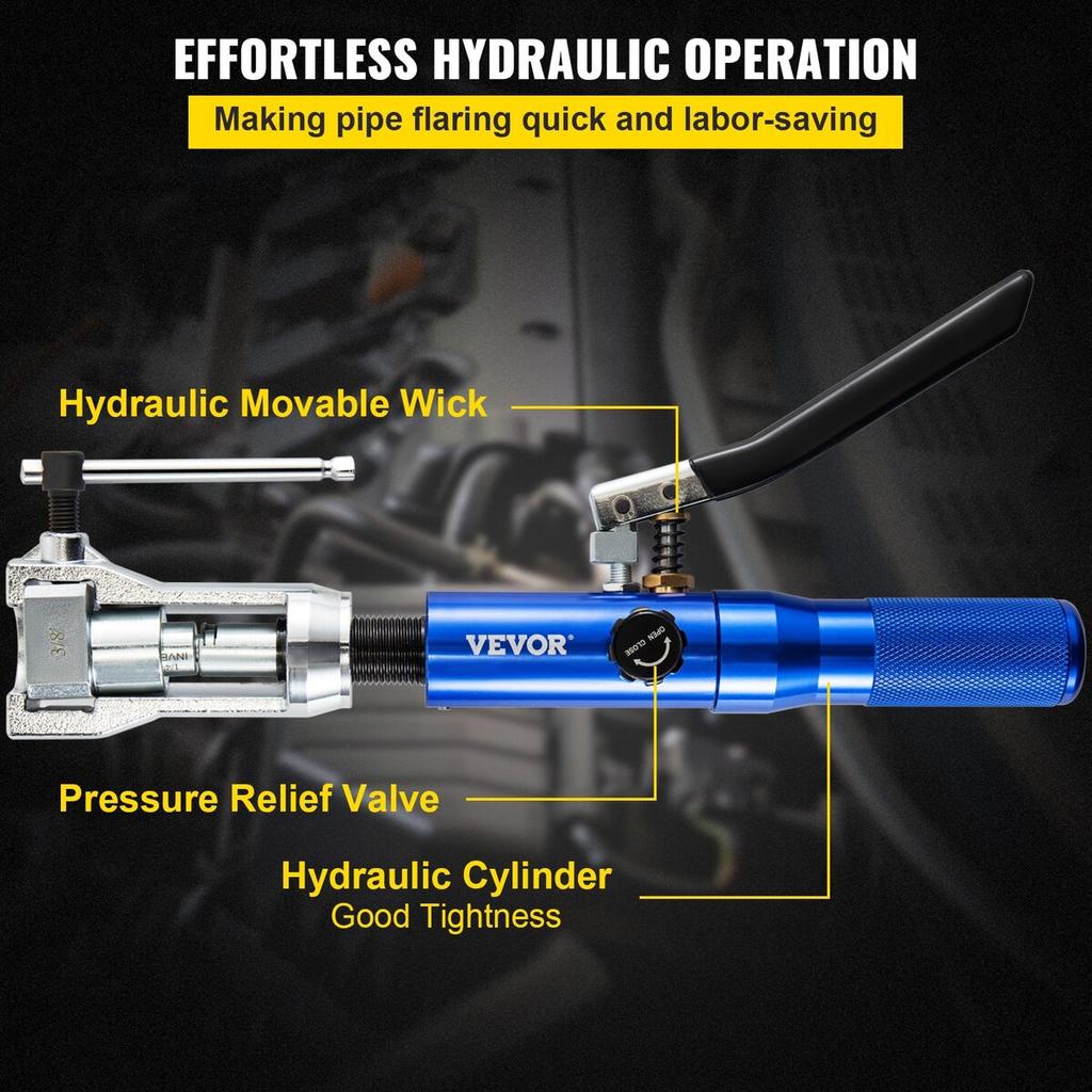 Hydraulic Flaring Tool Kit, 45° Double Flaring Tool, Brake Repair Brake Flaring Tools for 3/16"-1/2", Brake Flare Tool with Tube Cutter and Deburrer,