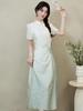 Elegant Summer Women's Qipao Dress - Short Sleeve Gradient Jade