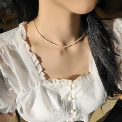 Women's 925 Silver Ugly Freshwater Pearl Layered Necklace
