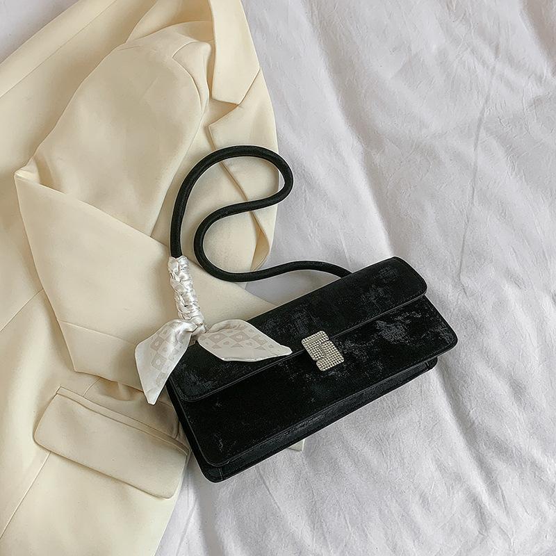 Borsa a tracolla da donna con sciarpa di seta retrò, borsa da viaggio casual, borsa a mano, borsa da donna con patta dal design minimalista