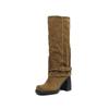 Women's High-heeled Boots Autumn and Winter New Sexy Temperament Thick Heel Square Head Large Size Medium Boots