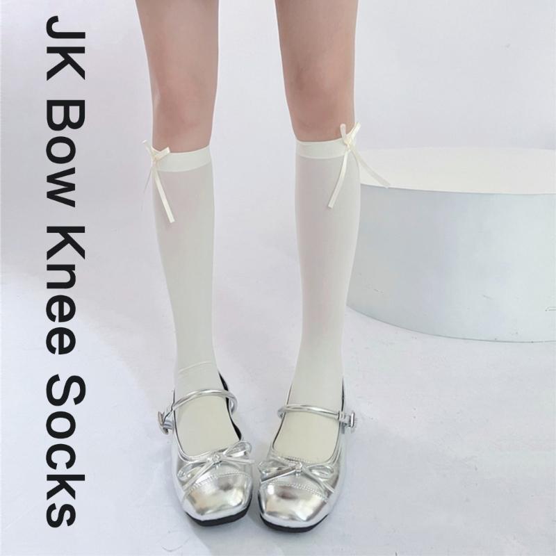Ballett Elegante Samt Over-the-Calf Lange Socken für Damen Mädchen Süße Band Schleife Einfarbig Oberschenkelhohe Strümpfe