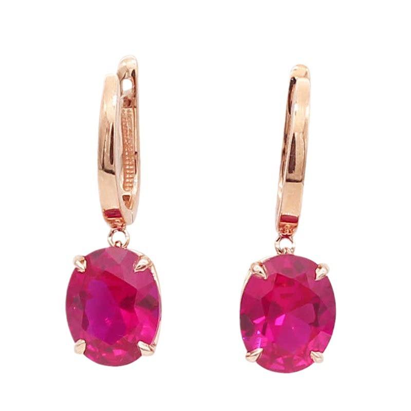 Purple Gold Oval Redstone Egg Surface Earrings Rose Gold Plated High-End Temperament Color Gold Earrings