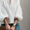 Women's Japanese Style Cross-Border V-Neck Lantern Sleeve Shirt - Autumn 2026