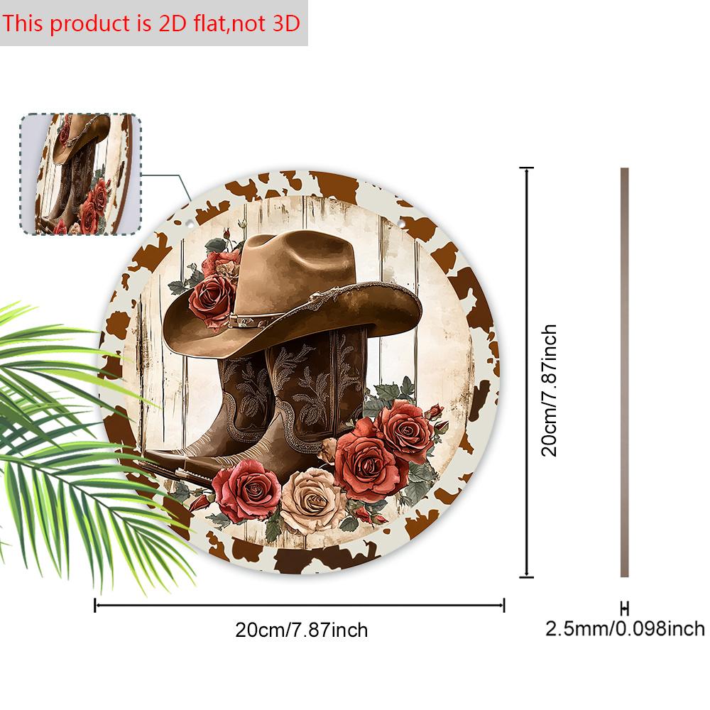 Cowboy Style Wooden Sign with Boots & Flowers Pattern - Retro Round Sign for Front Door, Wall Decor - Ideal Hanging Plaque Party Decoration