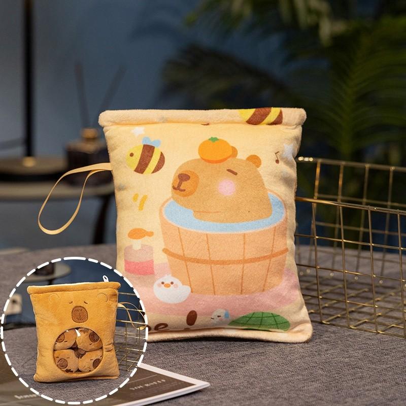 Capybara Snack Bag Plush, Removable Stuffed Animals with 4 Mini Capybara Stuffed Animals Kawaii Pudding Pillow Plush Decor for K