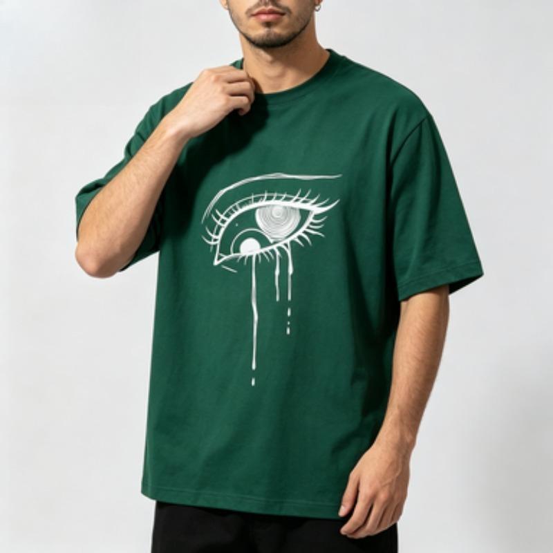 Male 100 Cotton Dark Aesthetic Graphic Tshirt Hand Sketch Crying Crew Neck Loose Short Sleeve Minimal Gothic Street Daily Tops
