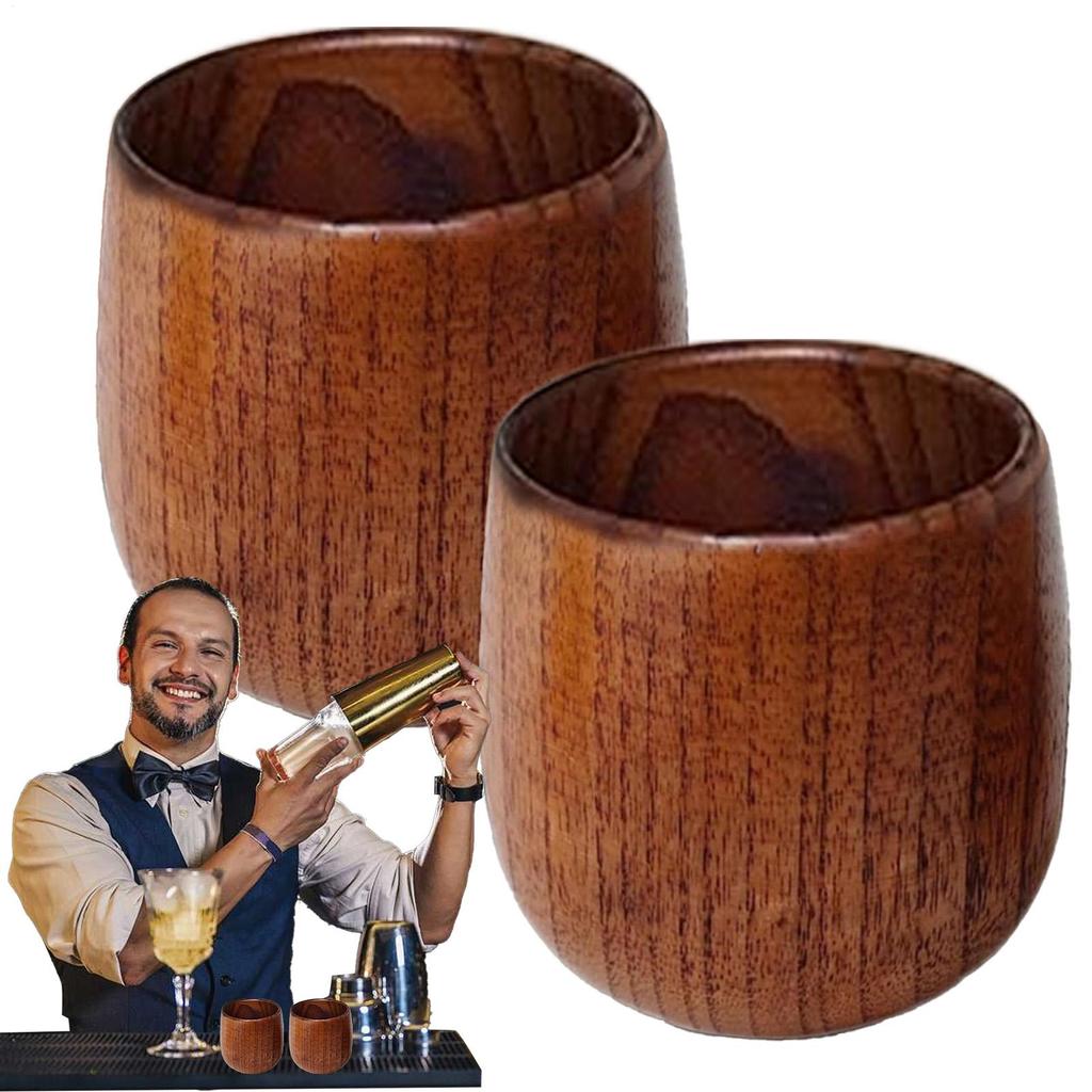 180ml Wooden Whiskey Tumbler 2 Pcs Wooden Bourbon Drinking Glass Creative Vintage Wooden Bourbon Glasses Set Men Dad Presents
