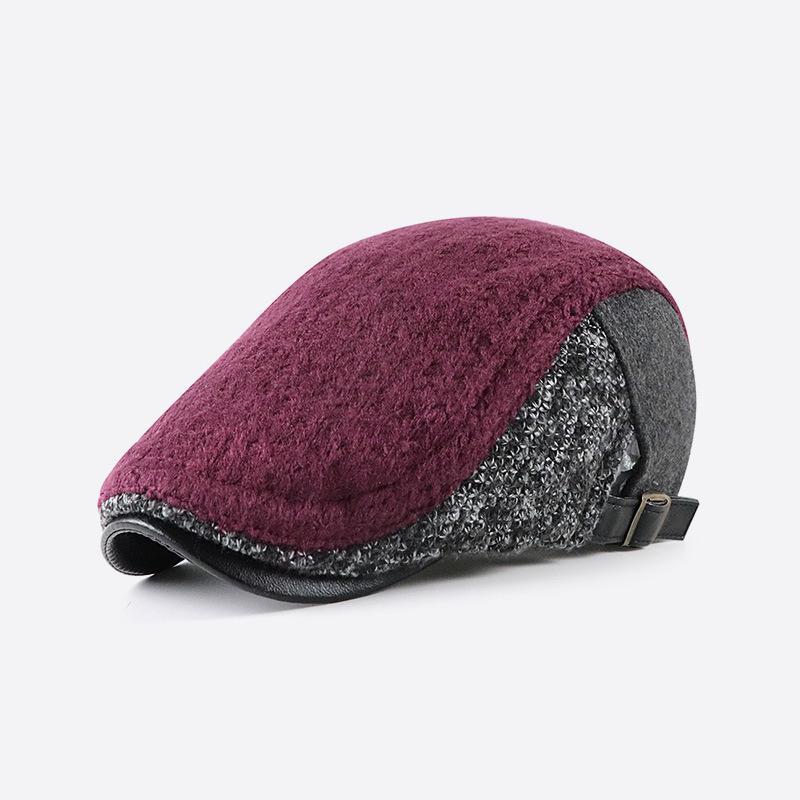Men's Knitted Patchwork Newsboy Hat Warm Beret Cabbie Ivy Cap Adjustable Buckle Gatsby Style Casual Fashion Accessory