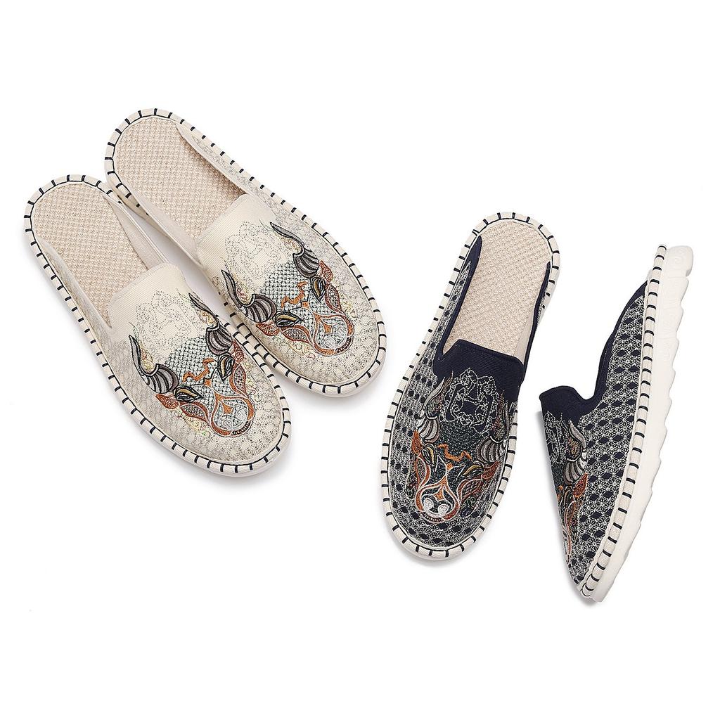 Pánské látkové boty v čínském stylu s výšivkou, vstřikovanou měkkou podrážkou, prodyšné, s výšivkou býčí hlavy