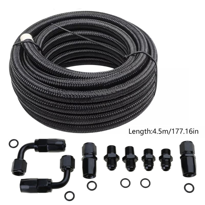 Black Nylon Braided Hose Kit for 4L60E & 4L65E AN6 Automatic Transmission Coolers Lines Car Fuels System Parts