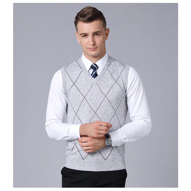 Men S Sleeveless V Neck Plaid Knit Vest Pullover Casual Top