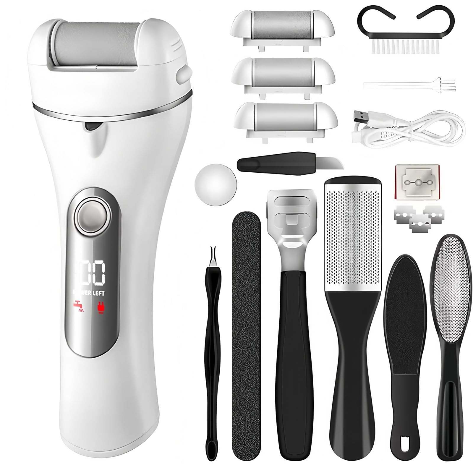 

Yhfesh Электрическая пилка для удаления мозолей Электрическая пилка для ног для удаления мозолей с 3 2 USB LED LED IPX5 Мощная пилка для удаления огрубевшей кожи Перезаряжаемая Педикюрная пилка для удаления мозолей Мозоли на ногах Мозоли на пятках