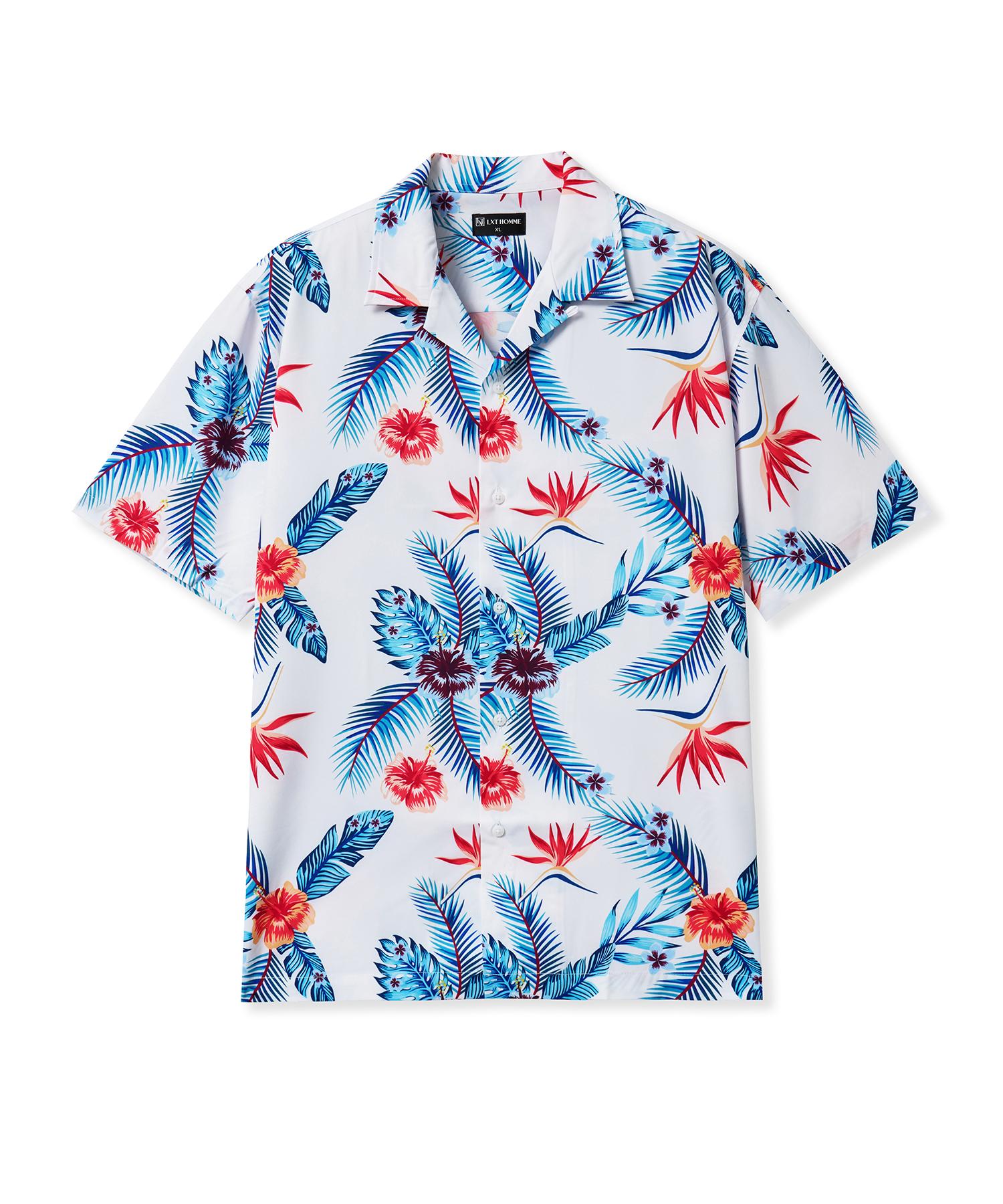 Lxt Open Collar Cooling Hawaiian Shirt [White Flower] White/L