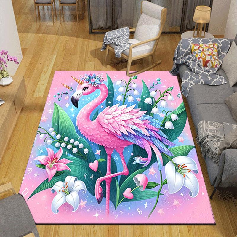 1pc Beautiful Flamingo Print, Design Indoor Area Rug - Soft, Anti-Slip, and Durable Gaming Room Decor for Bedroom
