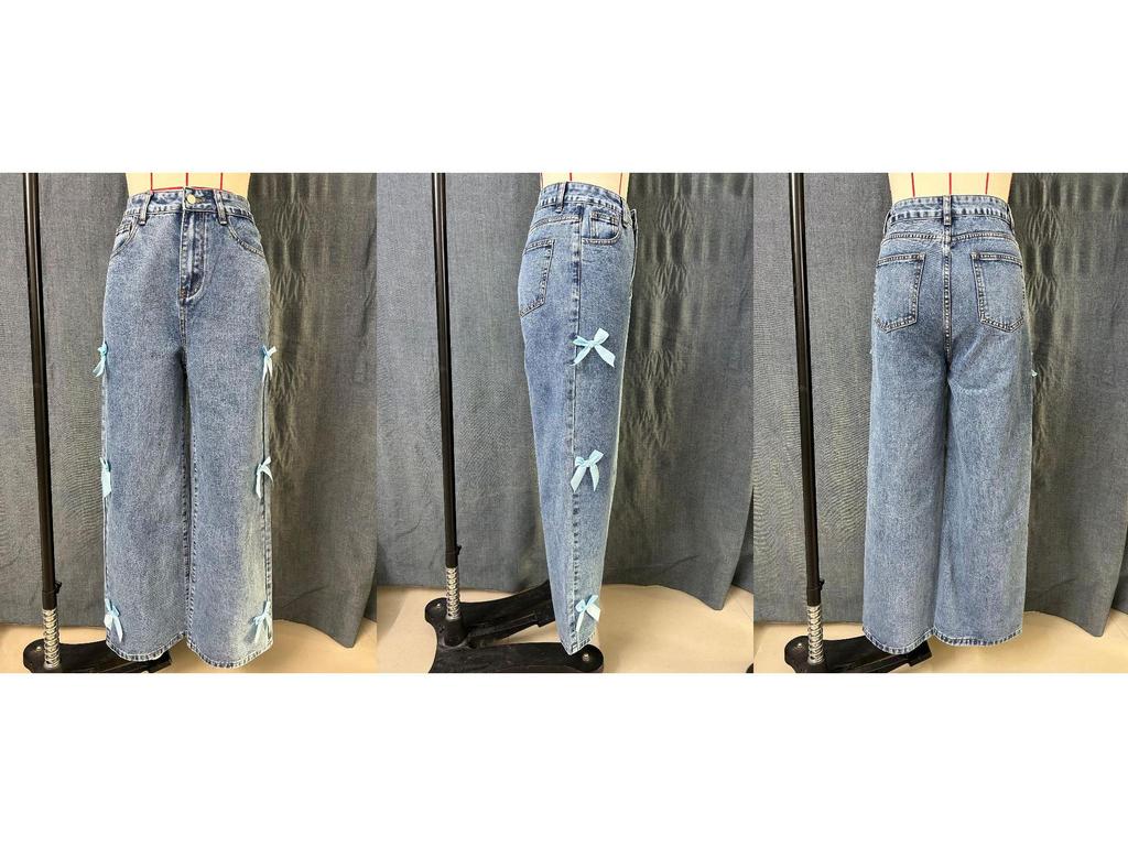 Women's Trendy Bow Straight-Leg Wide-Leg Jeans