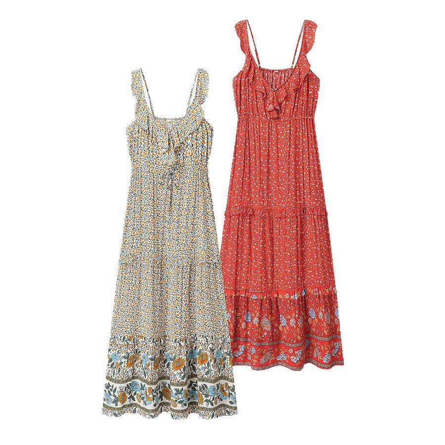 Spring Floral Ruffle Waist Slimming Women's One-Piece Dress