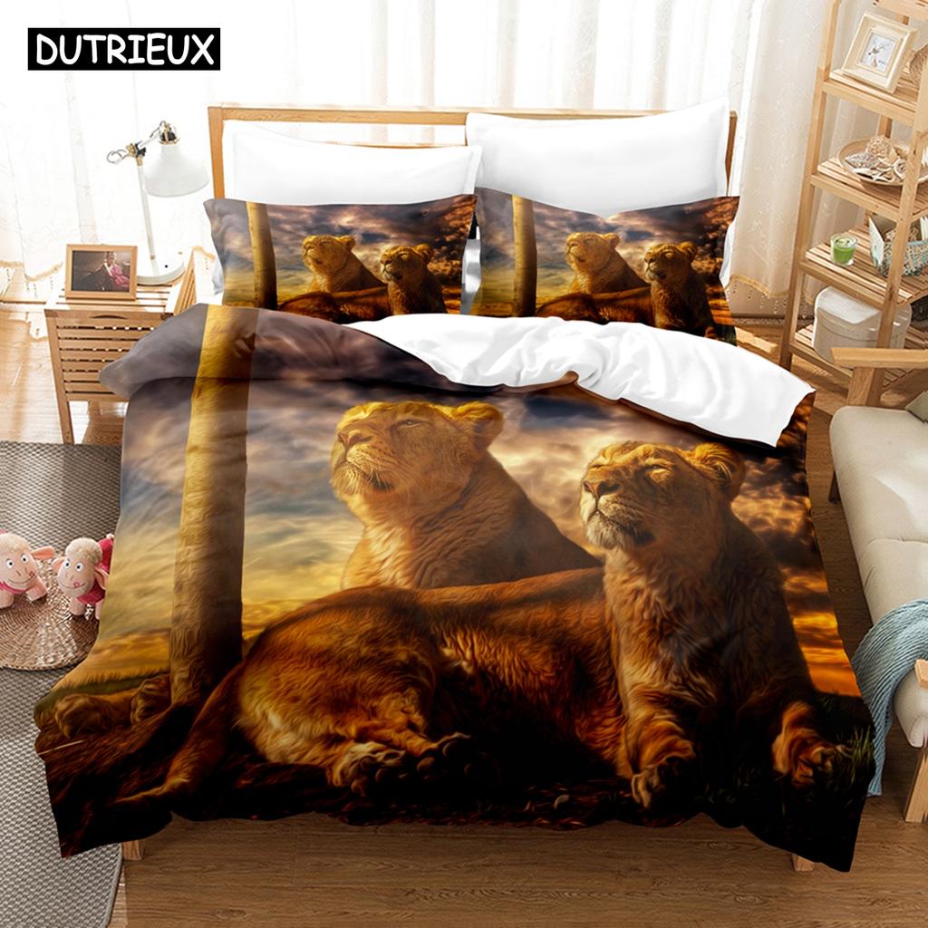 3D Lví Povlečení Sady Přikrývka Set s Povlakem na Polštář Twin Full Queen King Ložní Prádlo