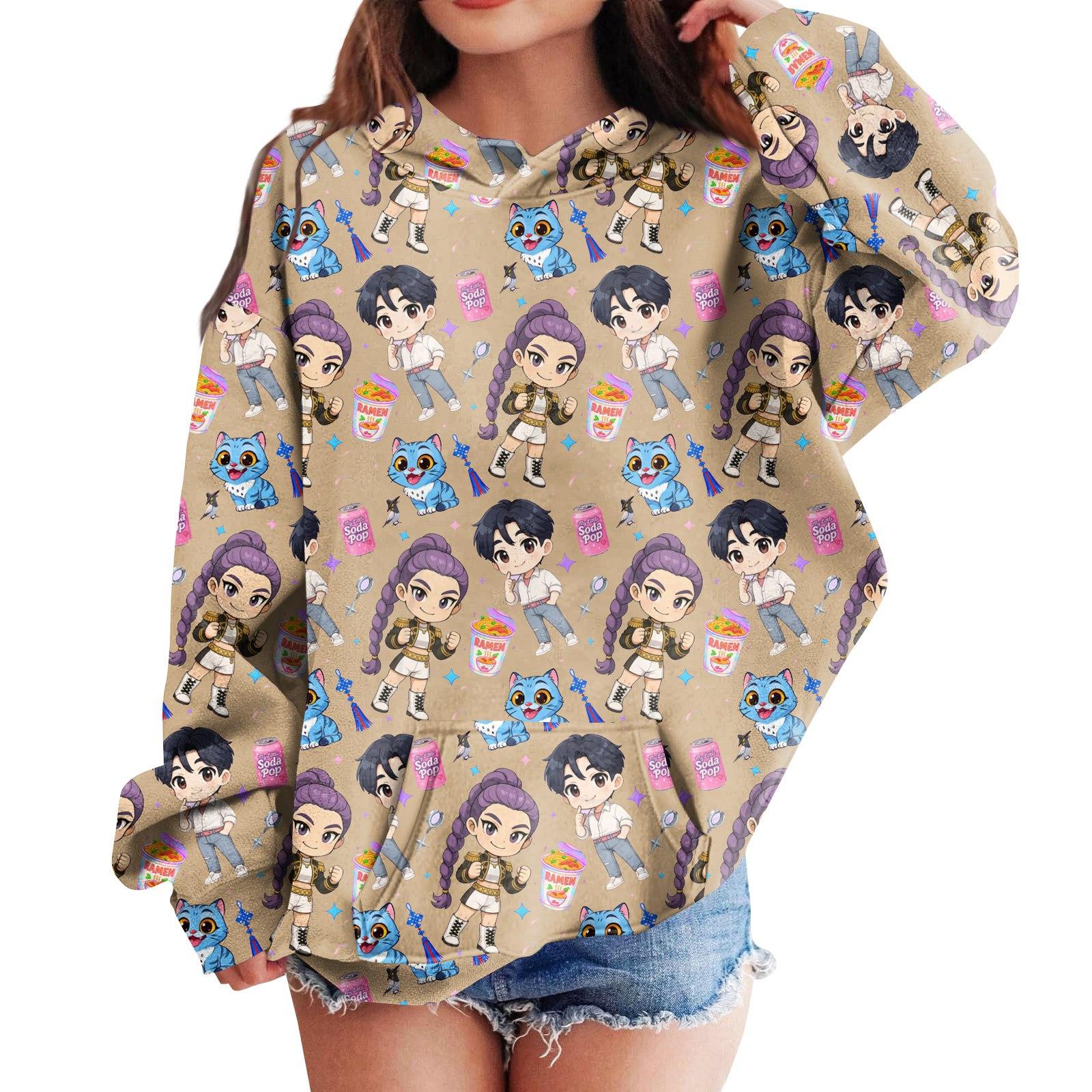 

Толстовки для девочек-подростков Худи с длинным рукавом и кулиской Пуловер Милый худи с принтом Топ 120 хаки