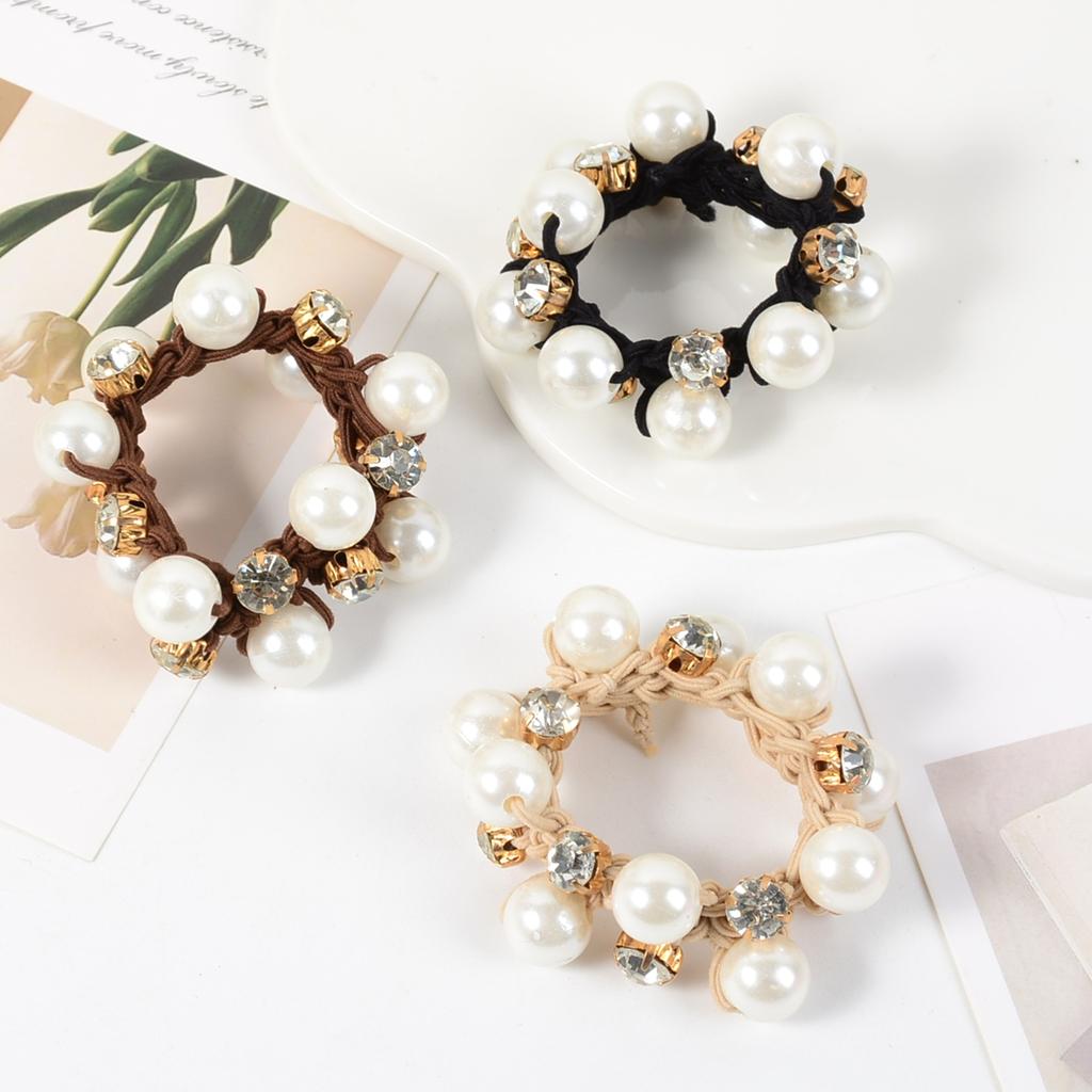 9Pcs Pearl Hair Ties Elastic Hair Scrunchies Hold Crystal Beads Bulk Hair Ropes Stretchy Handmade Boho Bride Bachelorette Party