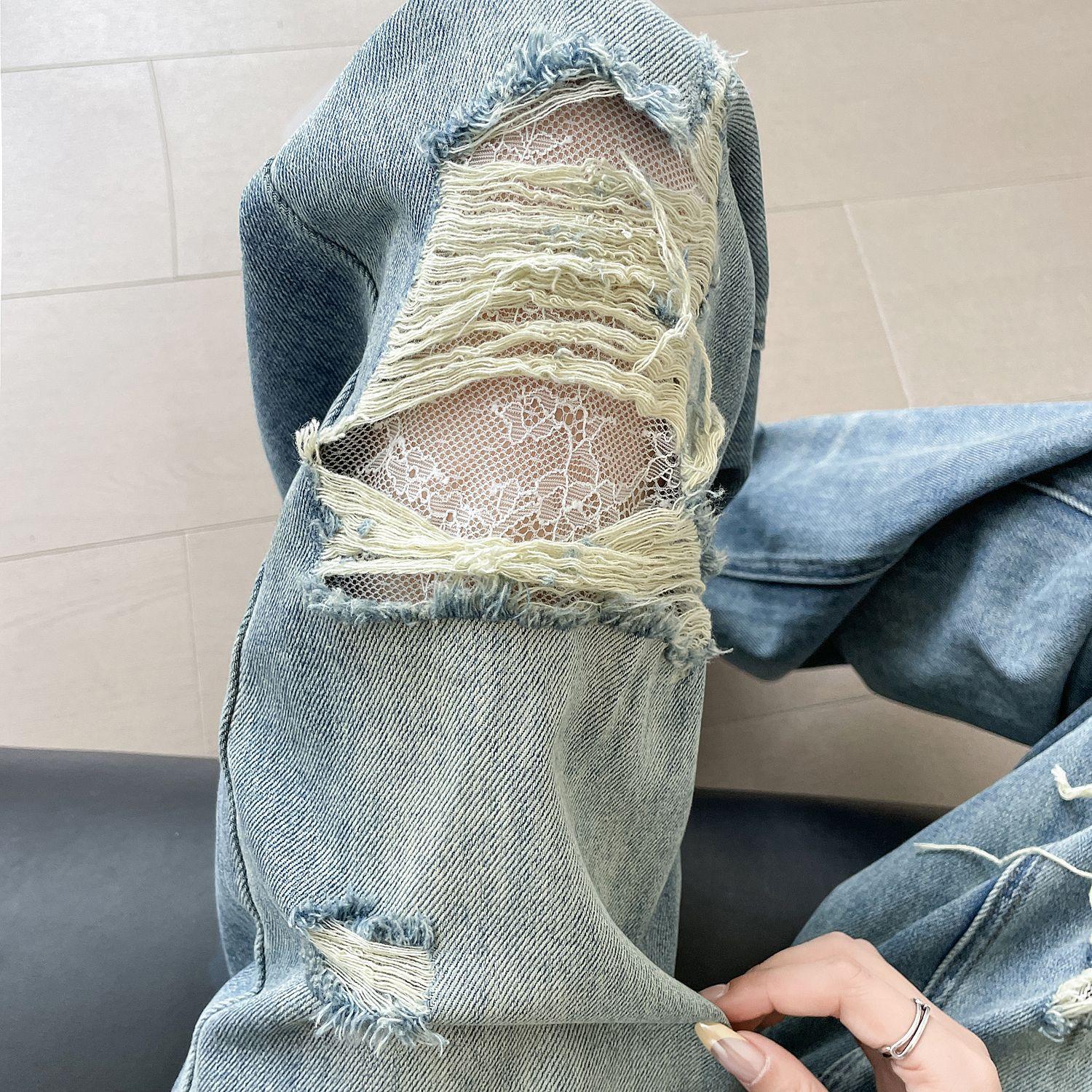 

Women s High-Waisted Wide-Leg Lace Jeans - Summer Slimming, Flaw-Hiding, Floor-Length Trendy Pants XS